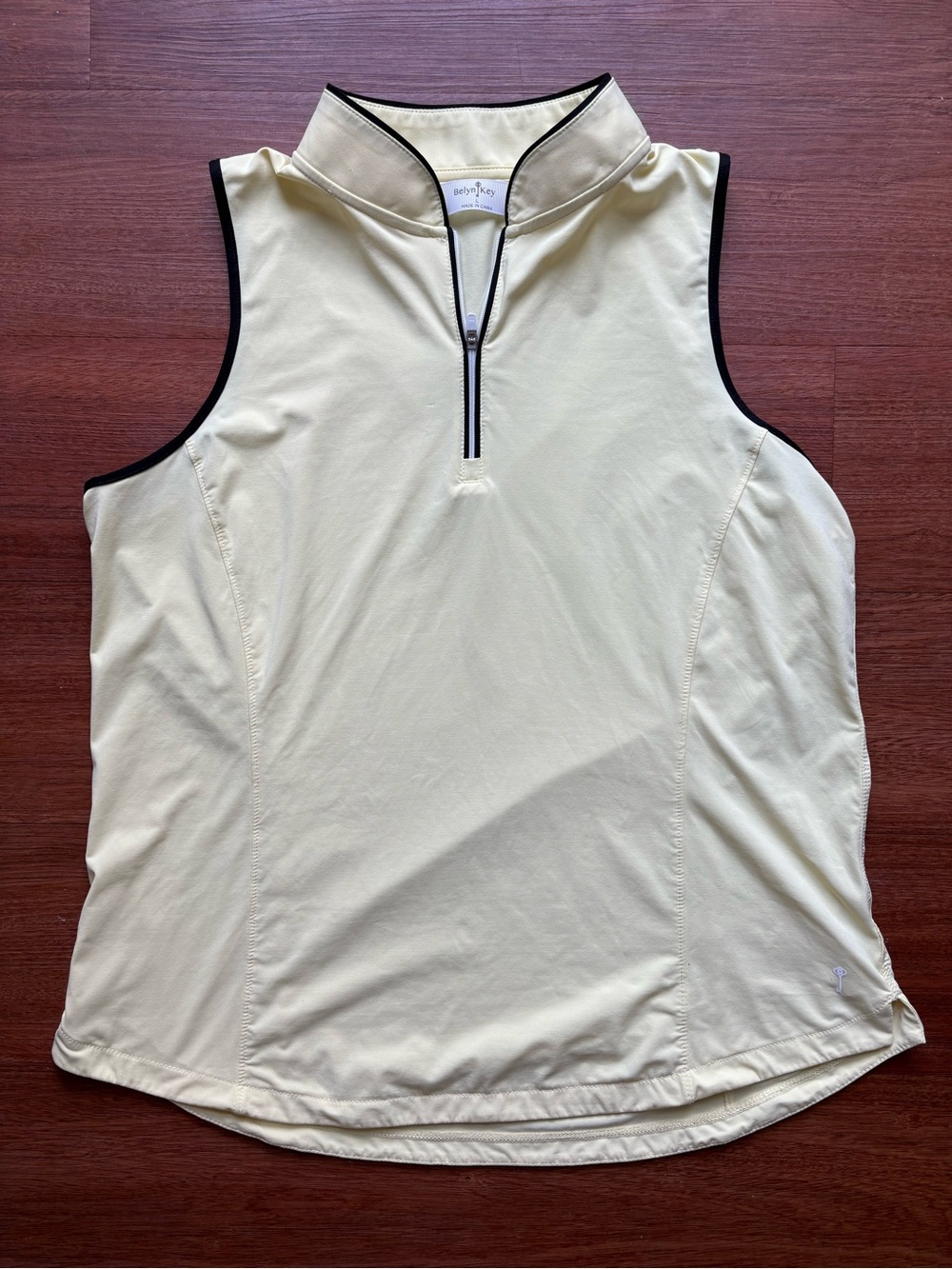 Belyn Key Hepburn Sleeveless Golf Polo Lemon Yellow 1/4 Zip Mock Neck
